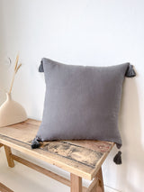 Dark Gray Linen Throw Pillow Cover with Tassels