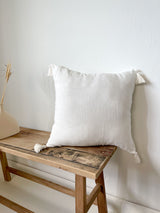 Off White Linen Throw Pillow Cover with Tassels
