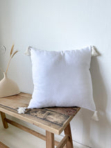 White Linen Throw Pillow Cover with Tassels