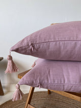 Light Pink Linen Throw Pillow Cover with Tassels