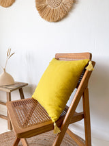Yellow Linen Throw Pillow Cover with Tassels