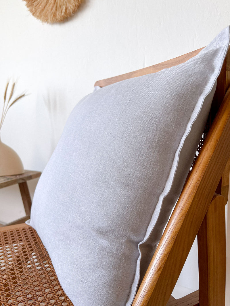 Light Gray Linen Throw Pillow Cover with Edging