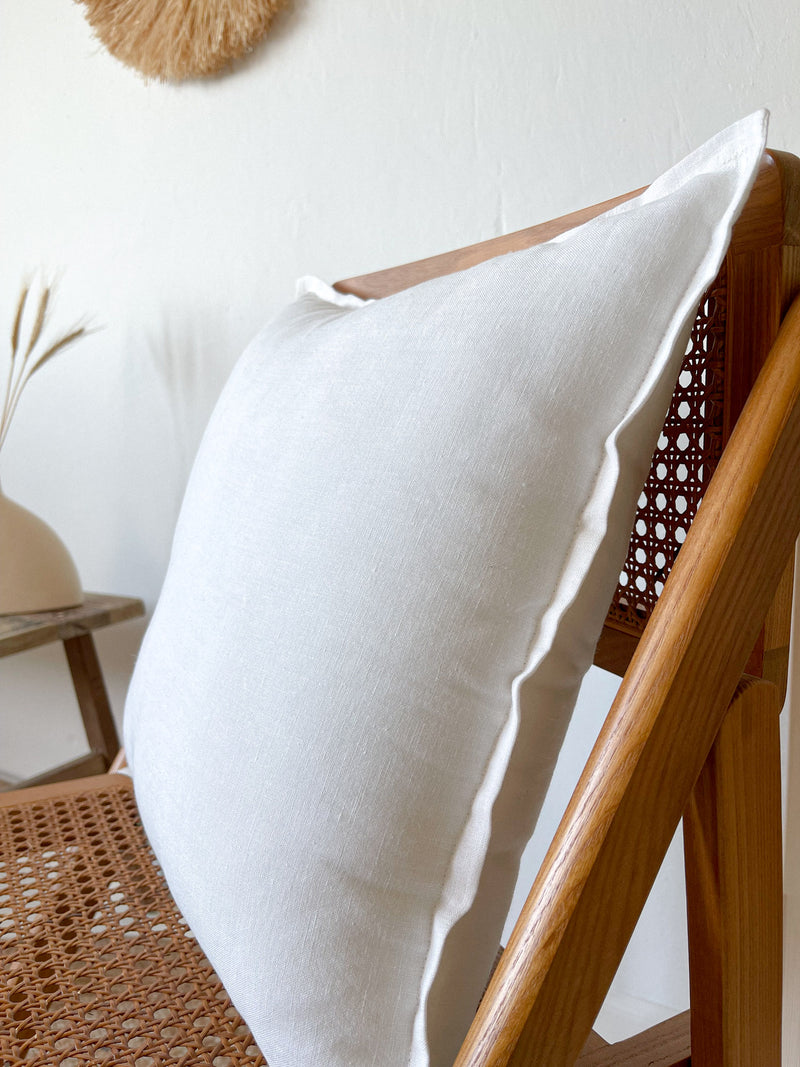 Off White Linen Throw Pillow Cover with Edging