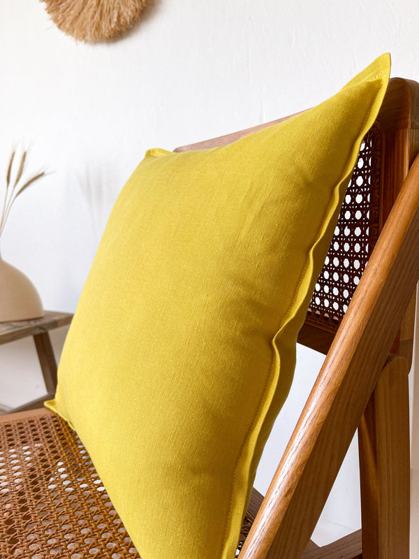 Yellow Linen Throw Pillow Cover with Edging