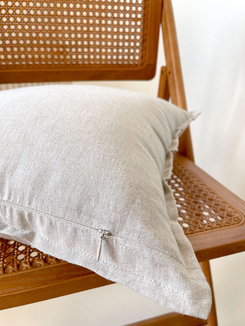 Beige Linen Throw Pillow Cover with Edging