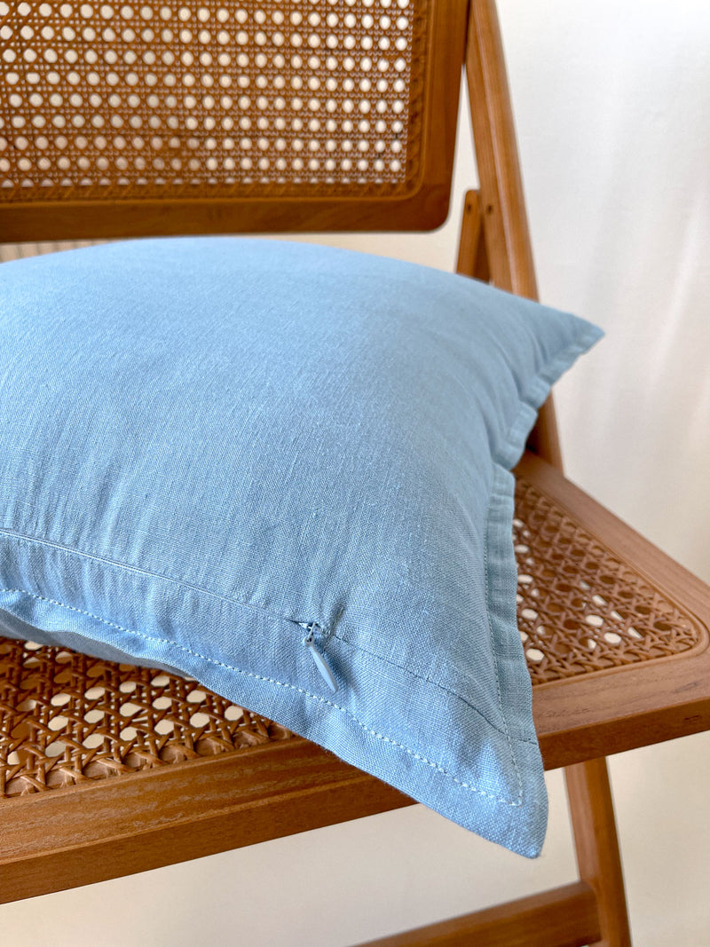 Light Blue Linen Throw Pillow Cover with Edging