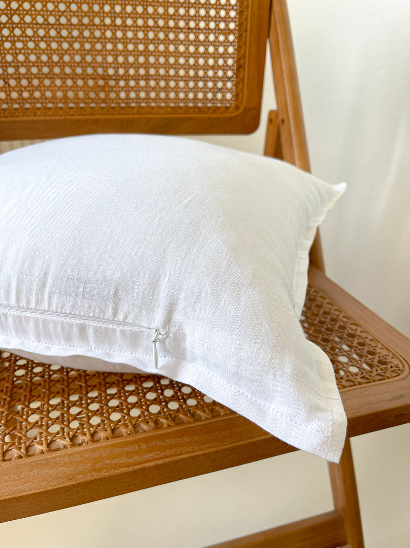 White Linen Throw Pillow Cover with Edging