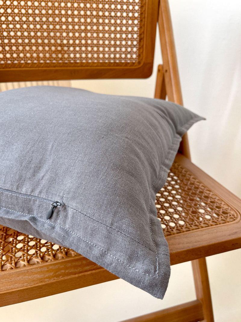 Dark Gray Linen Throw Pillow Cover with Edging
