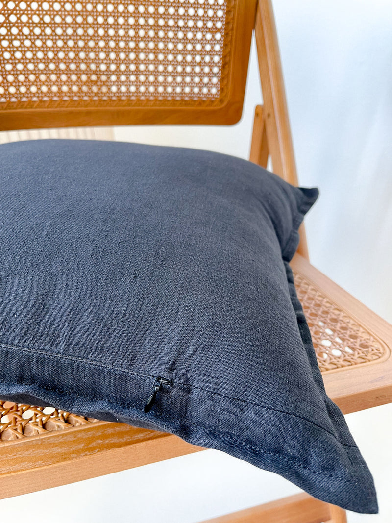 Black Linen Throw Pillow Cover with Edging