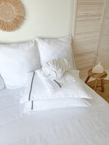 White Linen Sheet set with Dark Grey Trim