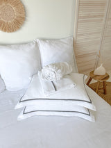 White Linen Sheet set with Oxford Style Pillowcases and Dark Grey Trim