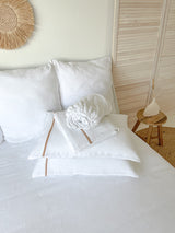 White Linen Sheet set with Tan Trim