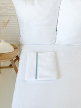 White Linen Flat Sheet with Light Blue Trim