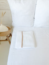 White Linen Flat Sheet with Tan Trim