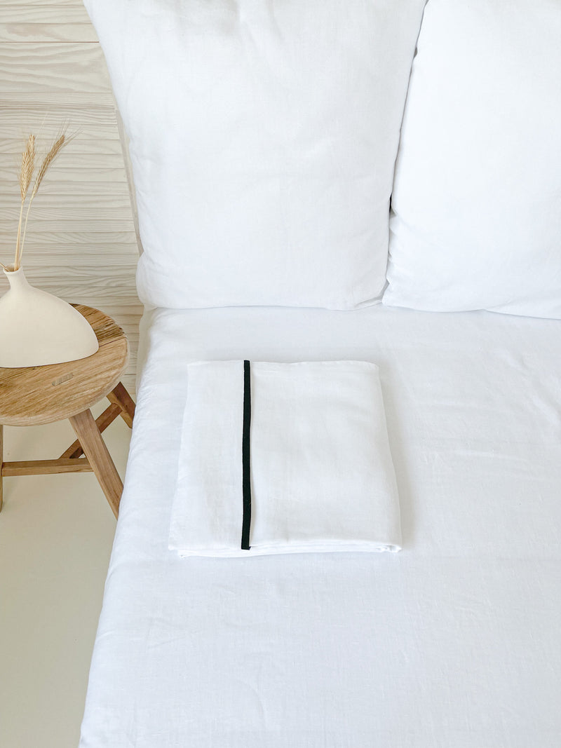 White Linen Flat Sheet with Black Trim