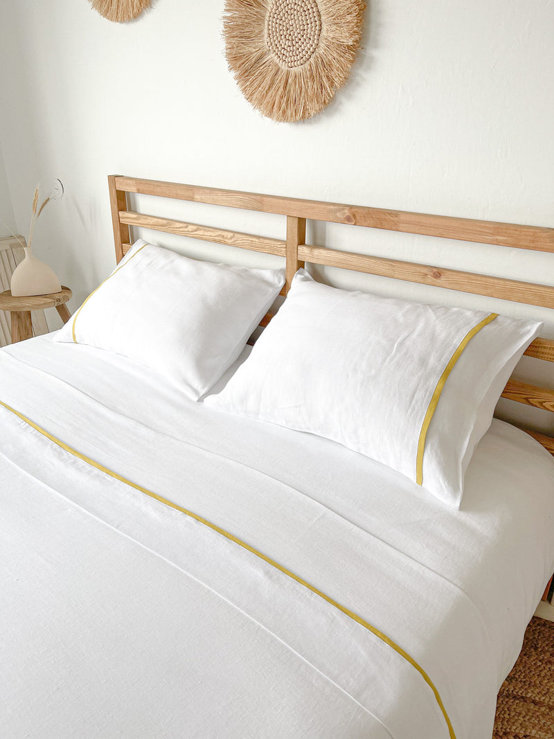 White Linen Flat Sheet with Yellow Trim