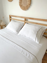 White Linen Sheet set with Beige Trim