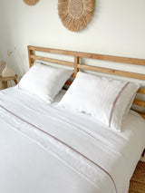 White Linen Pillowcase with Light Pink Trim