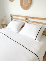 White Linen Sheet set with Black Trim