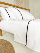 White Linen Sheet set with Black Trim