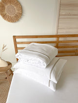White Linen Duvet Cover Set with Border and Beige Trim
