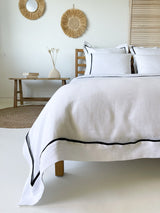 White Linen Quilt Cover with Border and Black Trim