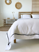 White Linen Quilt Cover set with Border and Black Trim