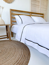 White Linen Duvet Cover set with Border and Black Trim