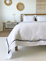 White Linen Quilt Cover set with Sham and Black Trim