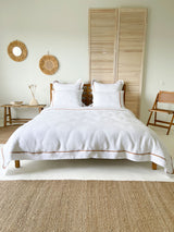 White Linen Quilt Cover with Border and Tan Trim