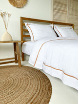 White Linen Quilt Cover set with Sham and Tan Trim