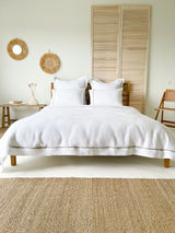 White Linen Quilt Cover with Border and Beige Trim