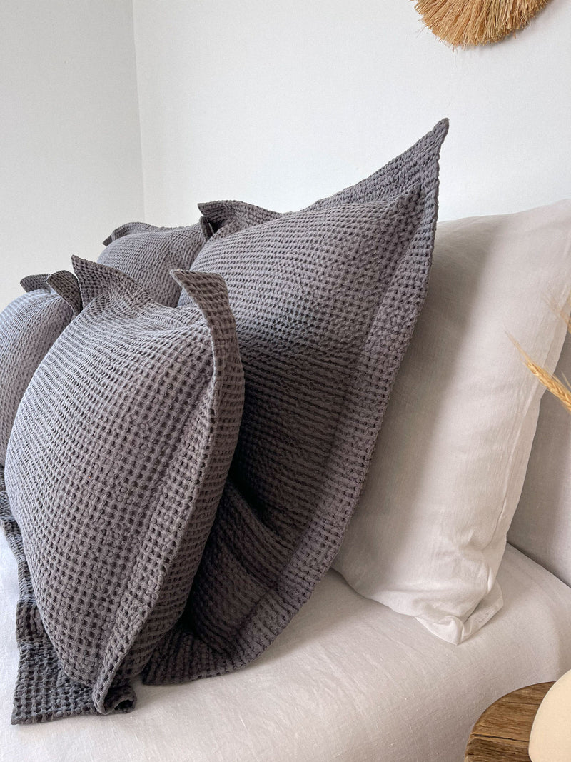 Dark Grey Waffle Oxford Style Pillowcase