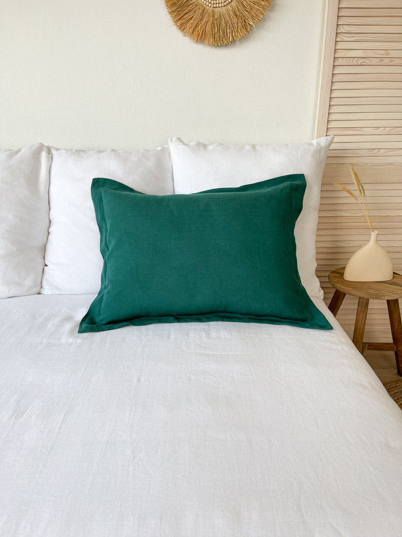 Dark Green Linen Pillow Sham