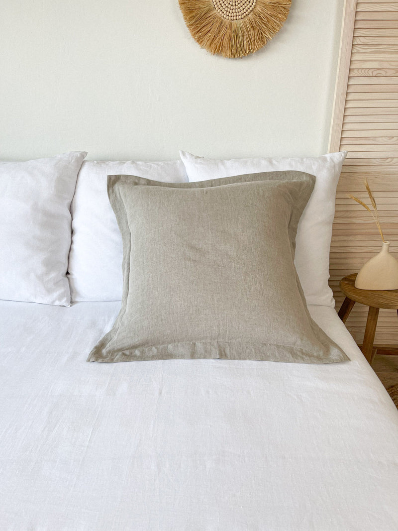 Beige Oxford Style Linen Pillowcase