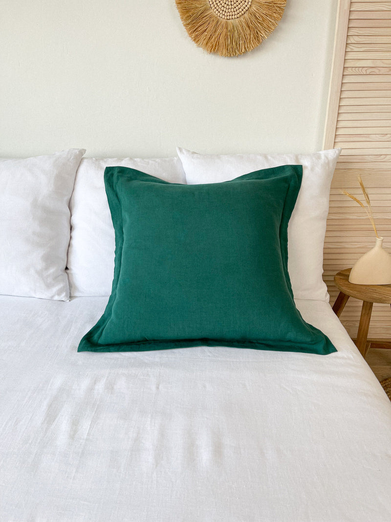 Dark Green Linen Pillow Sham