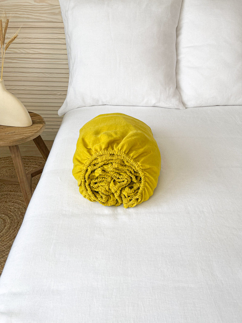 Yellow Washed Linen Bedding Set sg