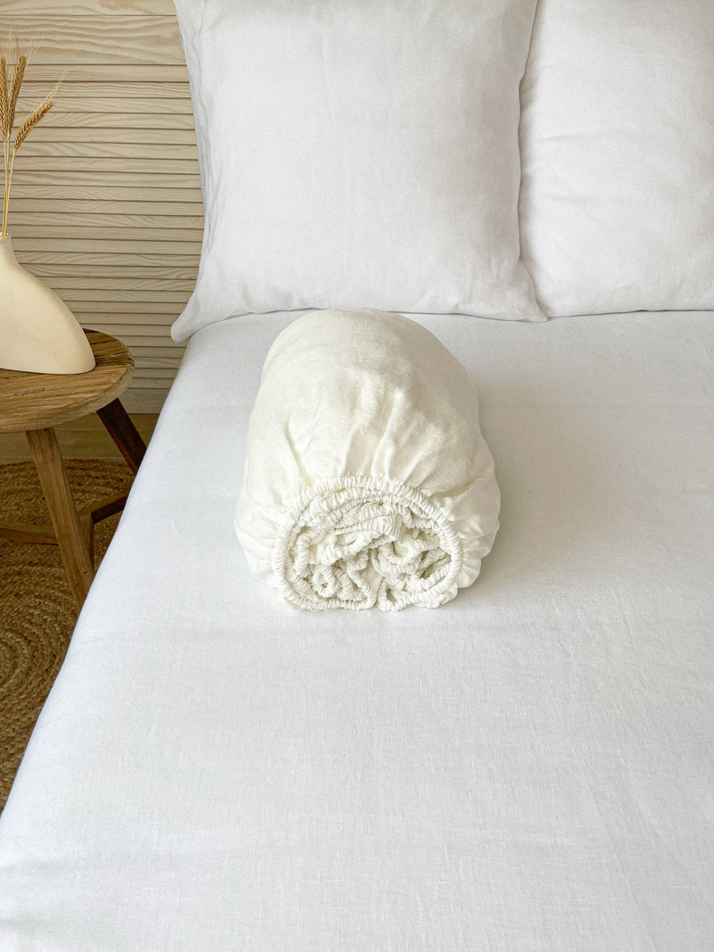 Off White Linen Fitted Sheet