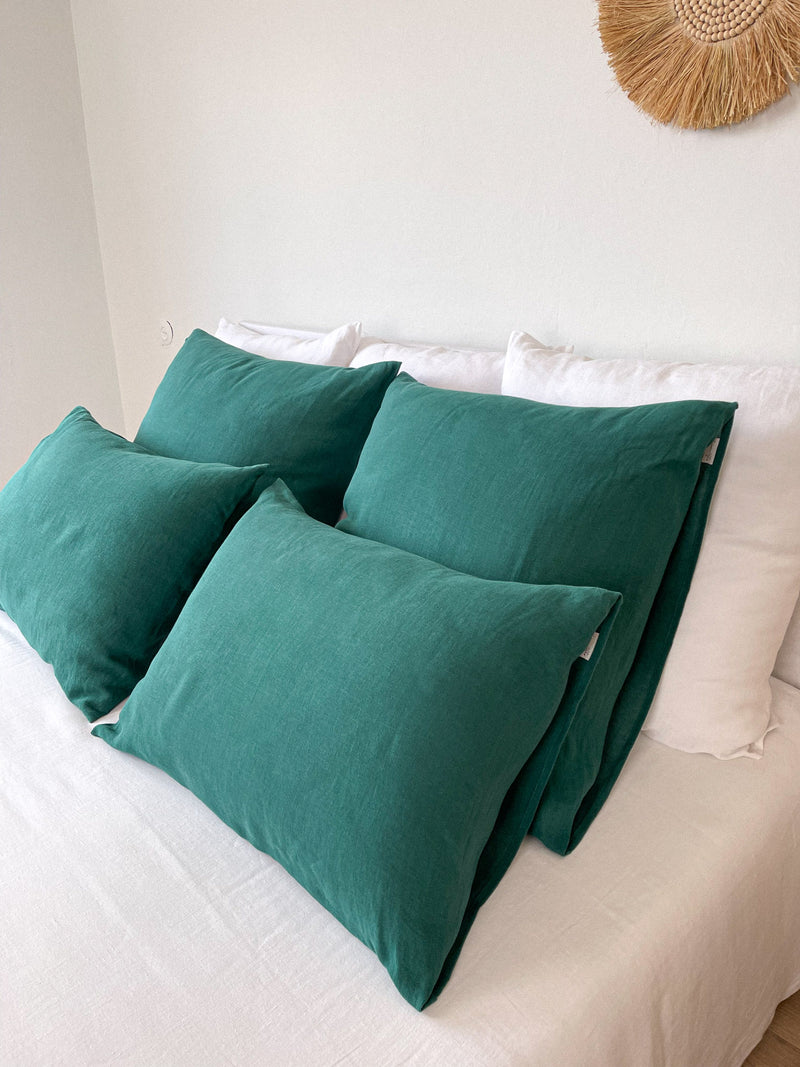 Dark Green Linen Pillowcase
