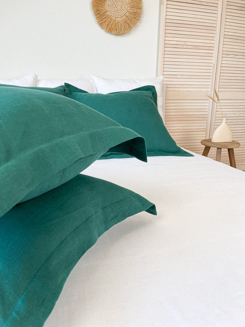 Dark Green Linen Pillow Sham