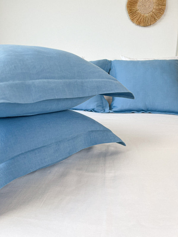 Light Blue Oxford Style Linen Pillowcase