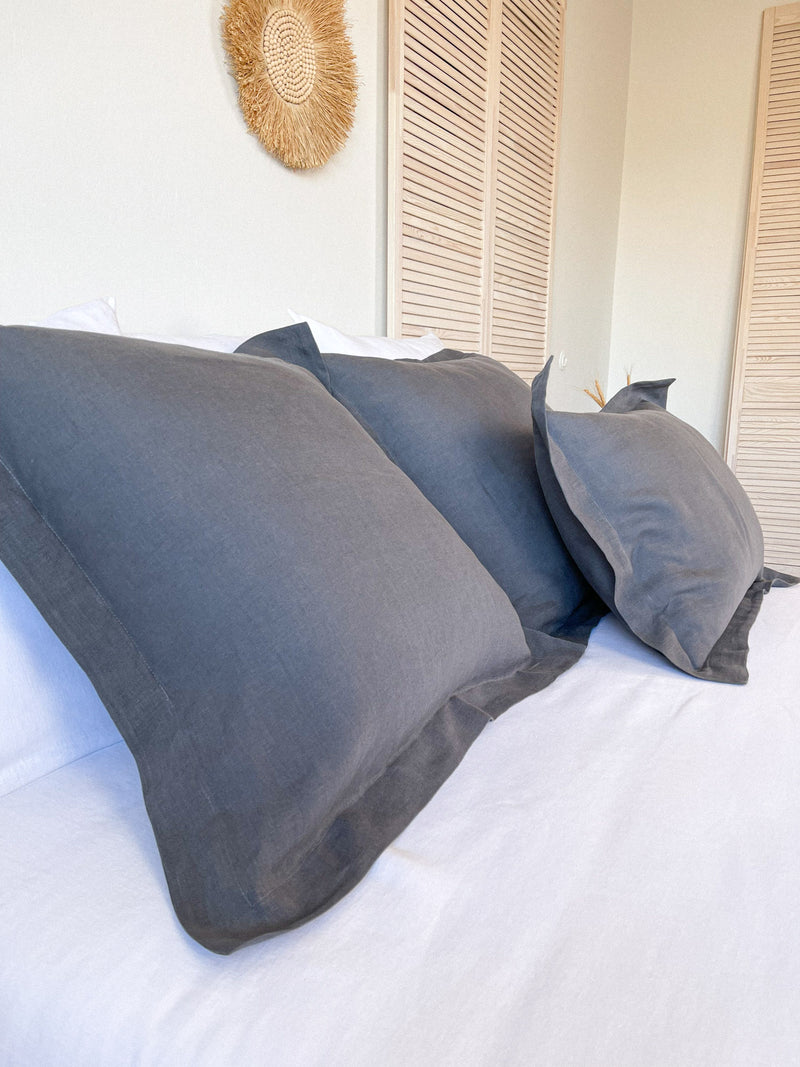 Dark Grey Oxford Style Linen Pillowcase