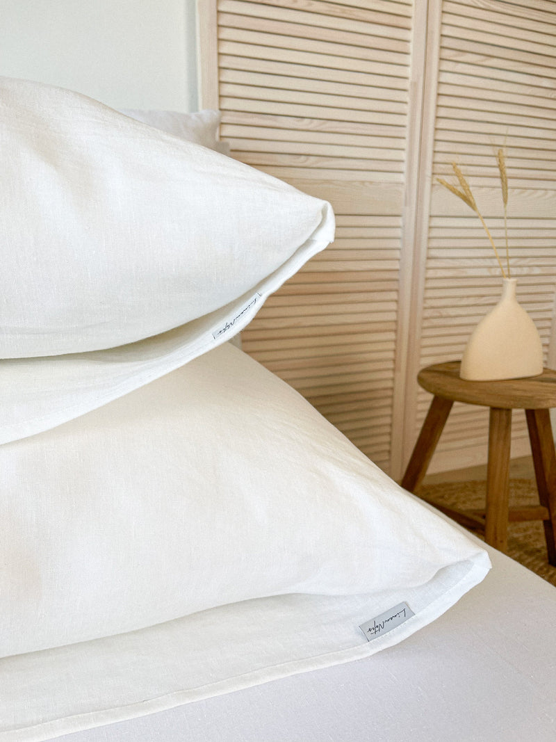 Off White Housewife Style Linen Pillowcase