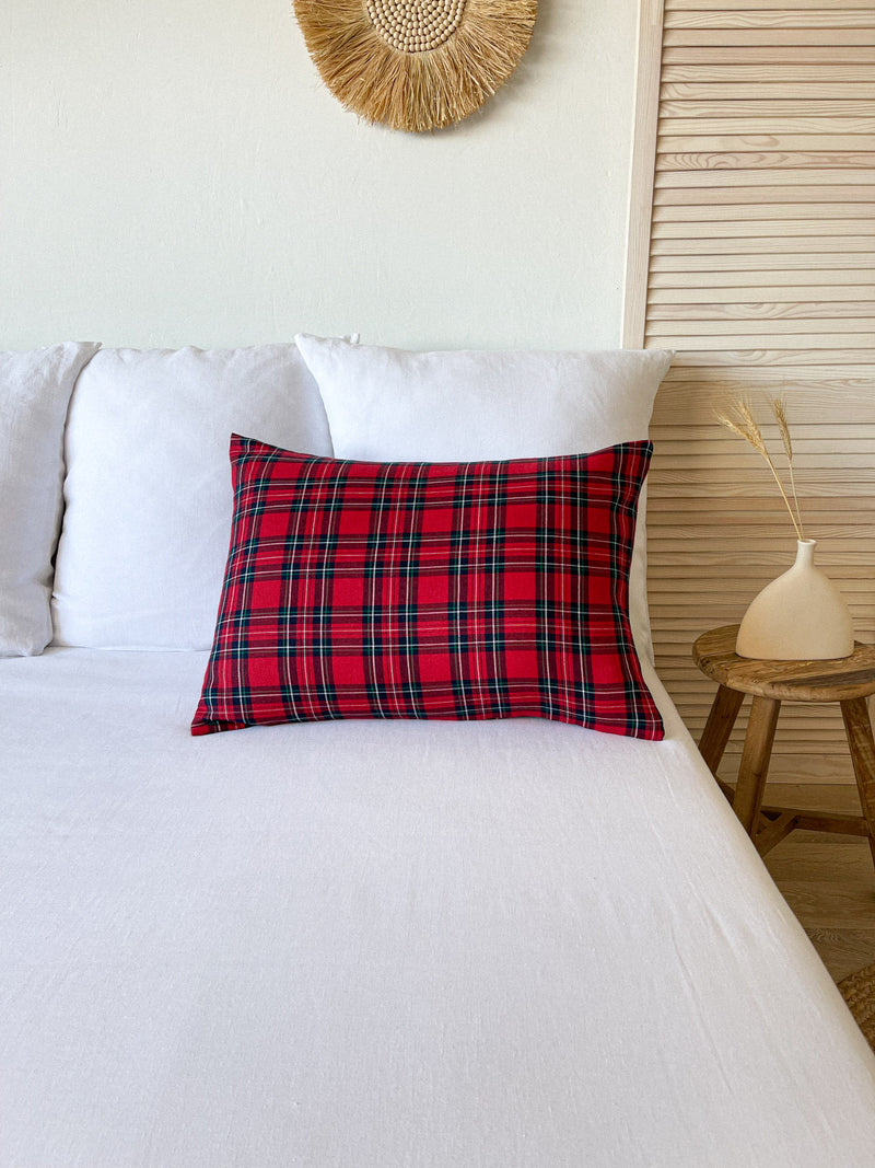 Housewife Style Red Tartan Linen Pillowcase