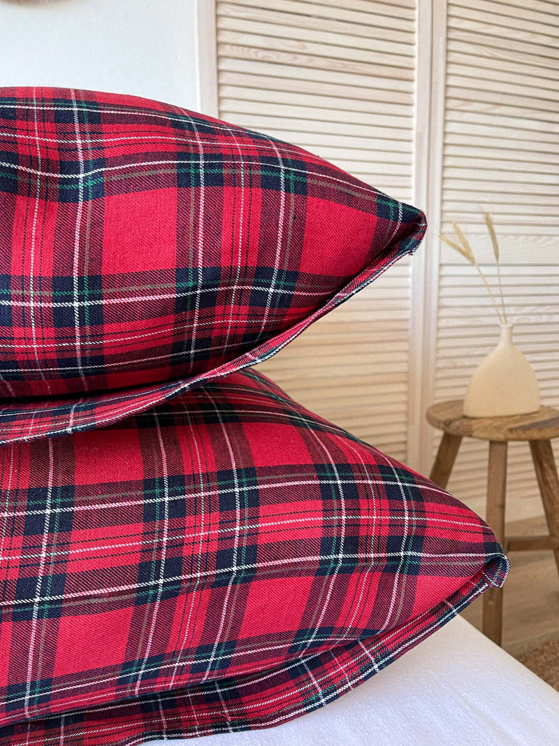 Red Tartan Linen Pillowcase