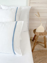 White Linen Pillowcase with Light Blue Trim